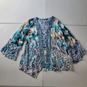 Soft Surroundings Kimono Cardigan Womens Small Floral Boho Open Front Embroidere